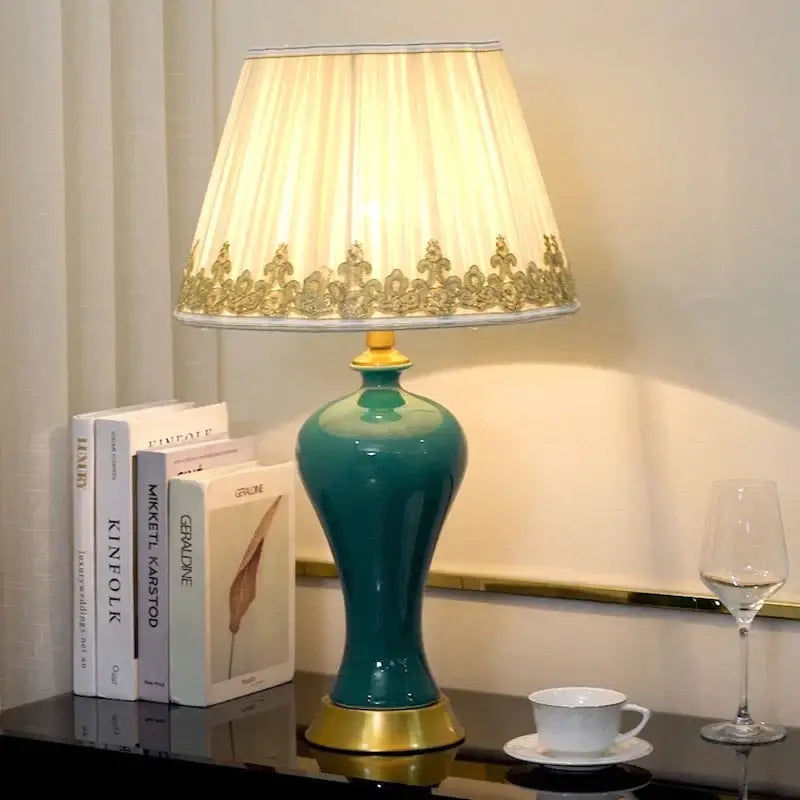 American luxury ceramic table lamp blue & gold bedroom light