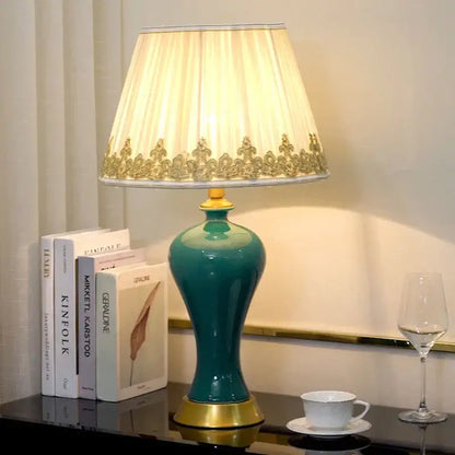 American luxury ceramic table lamp blue & gold bedroom light
