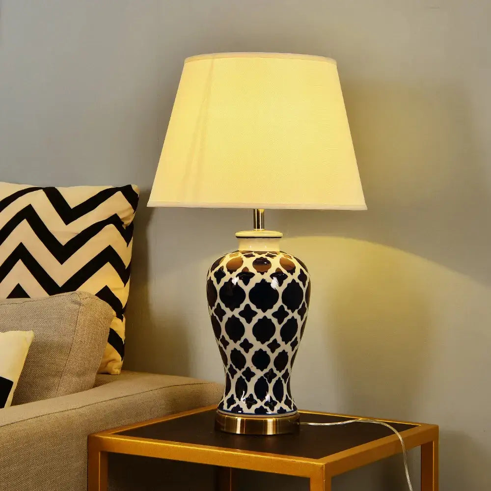 American retro blue ceramic table lamp – bedroom led light