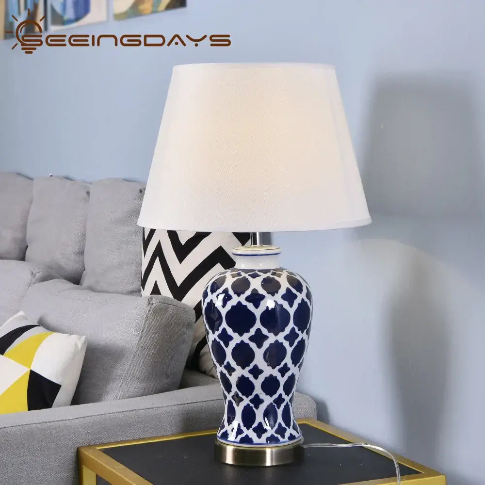 American retro blue ceramic table lamp – bedroom led light