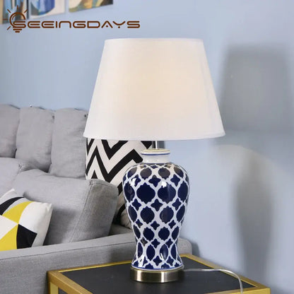 American retro blue ceramic table lamp – bedroom led light