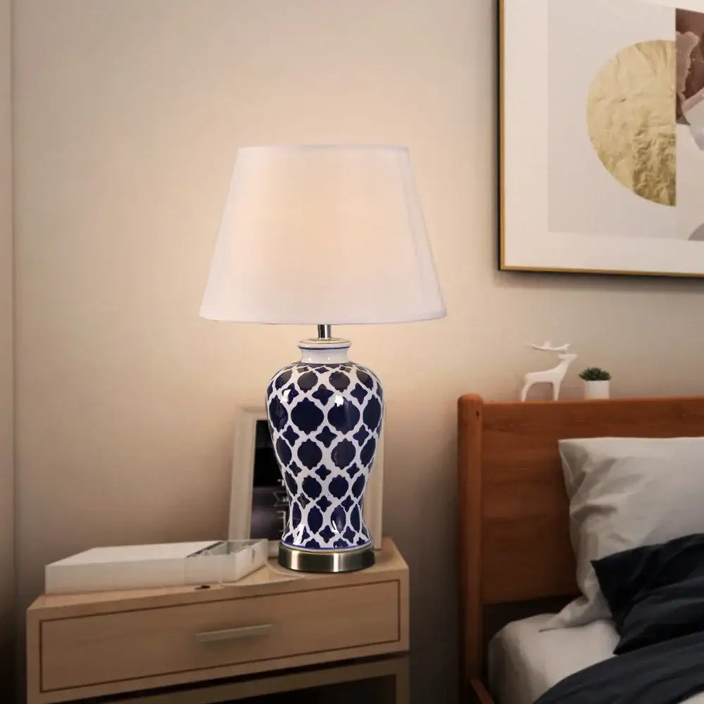 American retro blue ceramic table lamp – bedroom led light