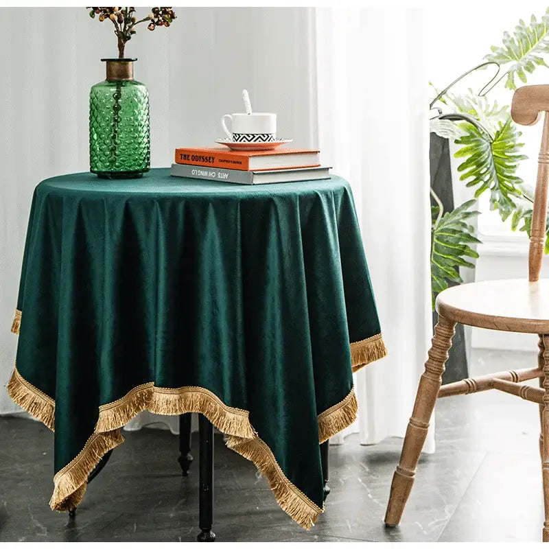 American retro gold velvet table cloth dining room fringed decor