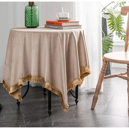 American retro gold velvet table cloth dining room fringed decor