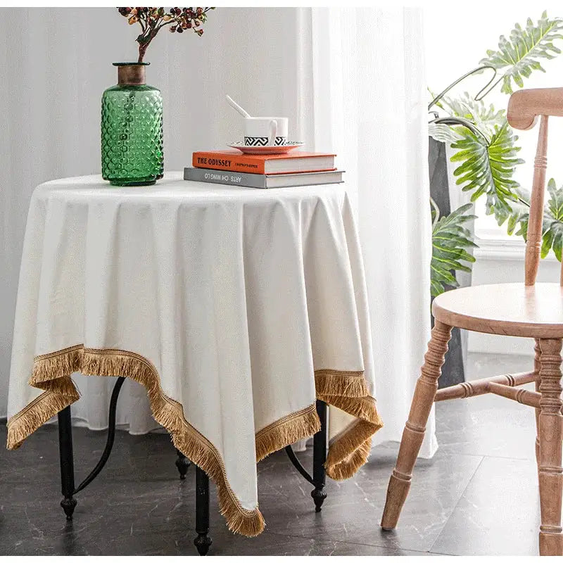 American retro gold velvet table cloth dining room fringed decor