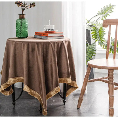 American retro gold velvet table cloth dining room fringed decor