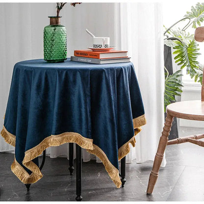 American retro gold velvet table cloth dining room fringed decor