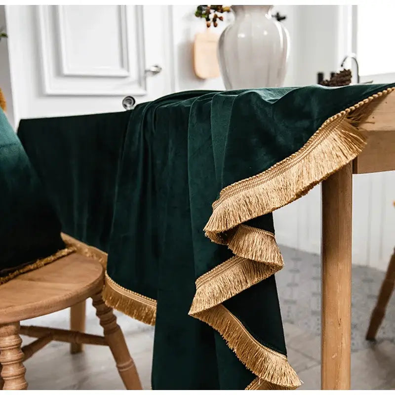 American retro gold velvet table cloth dining room fringed decor
