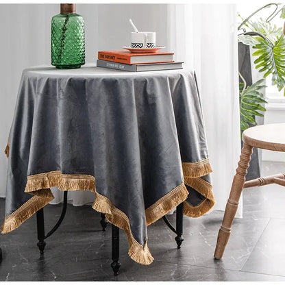 American retro gold velvet table cloth dining room fringed decor
