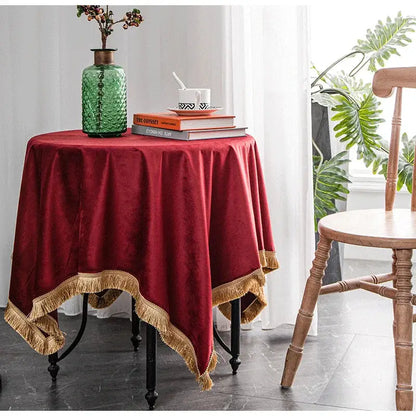American retro gold velvet table cloth dining room fringed decor