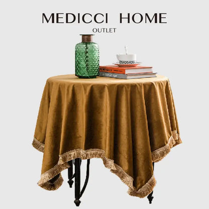 American retro gold velvet table cloth dining room fringed decor