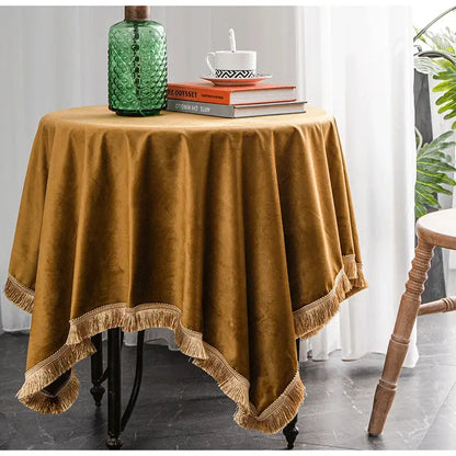American retro gold velvet table cloth dining room fringed decor