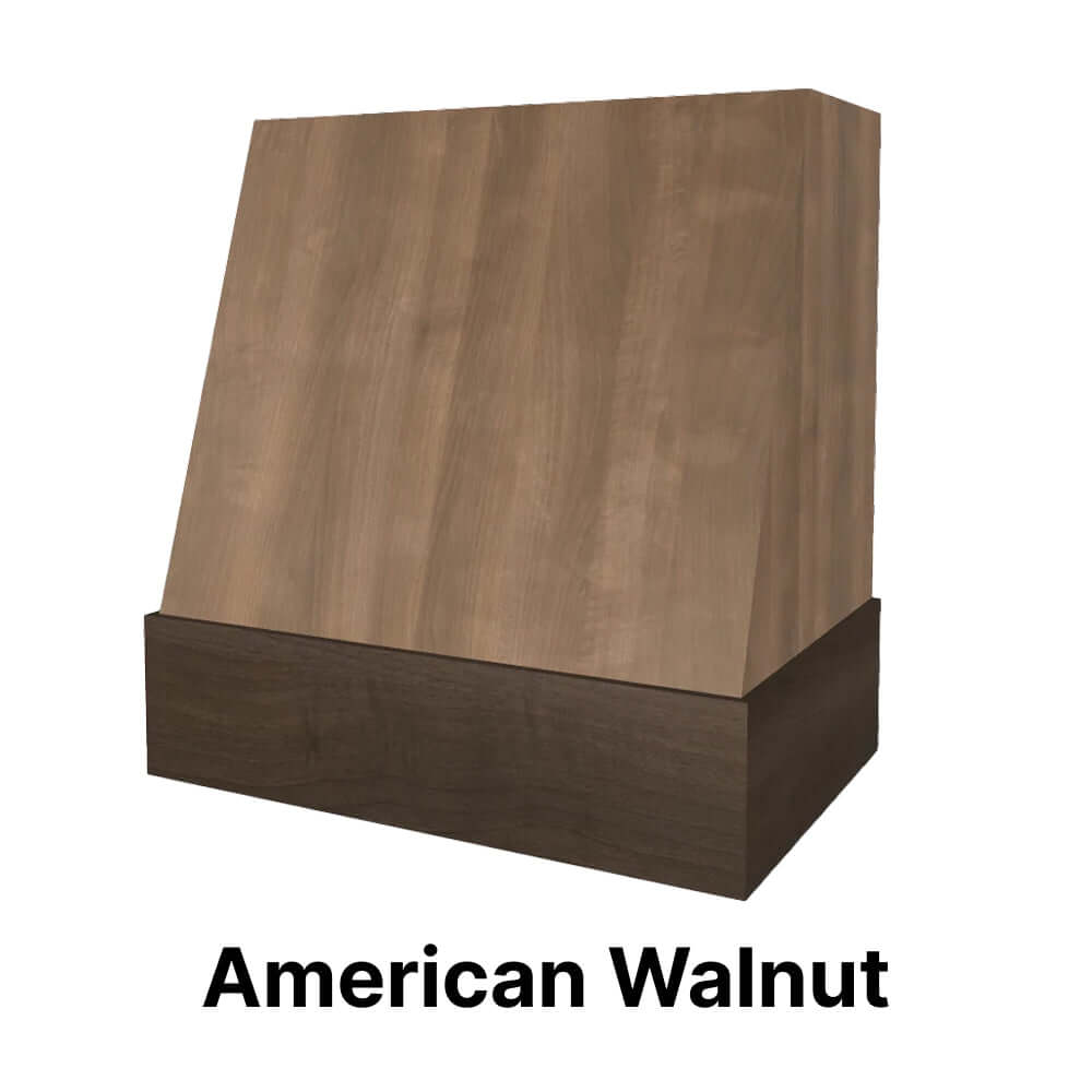 Wood Range Hood With Angled Front and Walnut Band - 30", 36", 42", 48", 54" and 60" Widths Available