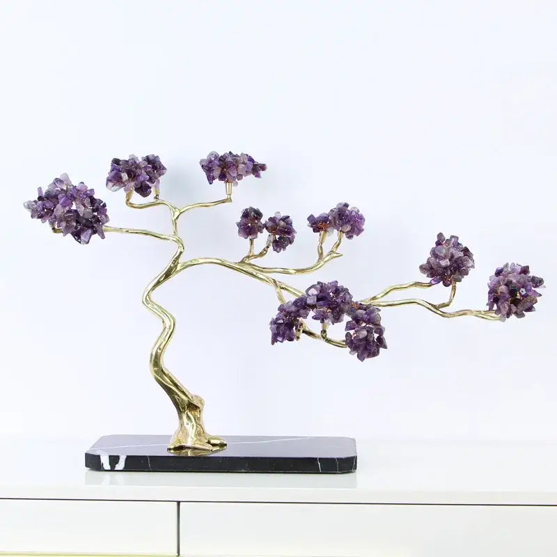 Amethyst and brass decorative sculpture living room crystal tree