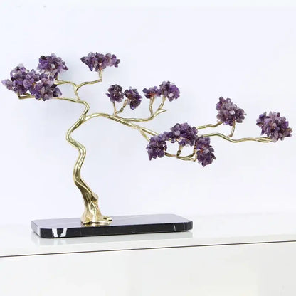 Amethyst and brass decorative sculpture living room crystal tree