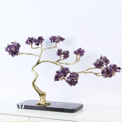 Amethyst and brass decorative sculpture living room crystal tree