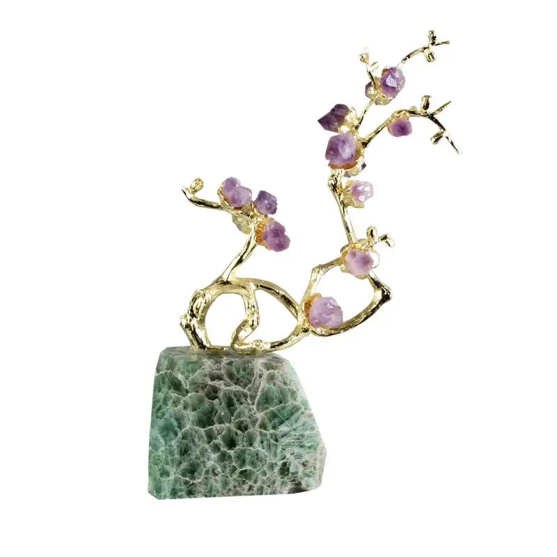 Amethyst brass tree ornament living room crystal sculpture