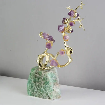 Amethyst brass tree ornament living room crystal sculpture