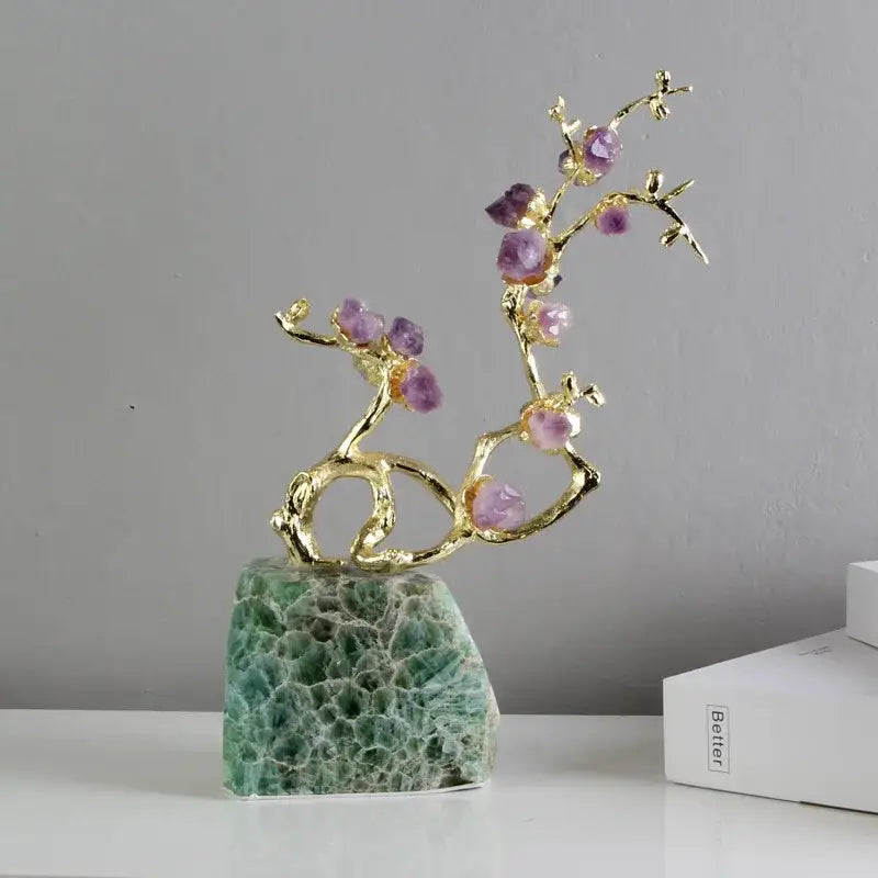 Amethyst brass tree ornament living room crystal sculpture