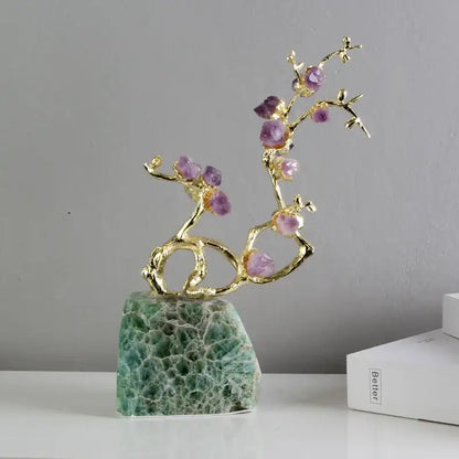 Amethyst brass tree ornament living room crystal sculpture