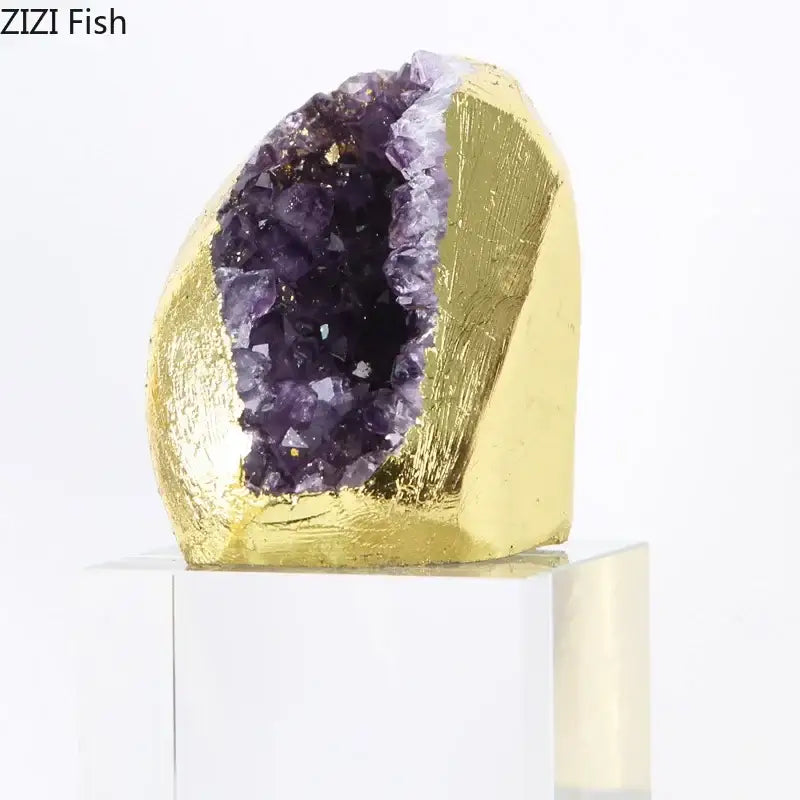 Amethyst crystal base geode set of 3 bedroom desk ornament