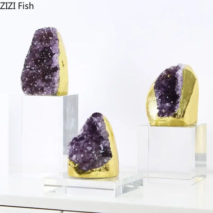 Amethyst crystal base geode set of 3 bedroom desk ornament