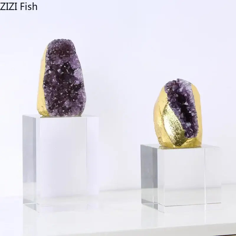 Amethyst crystal base geode set of 3 bedroom desk ornament