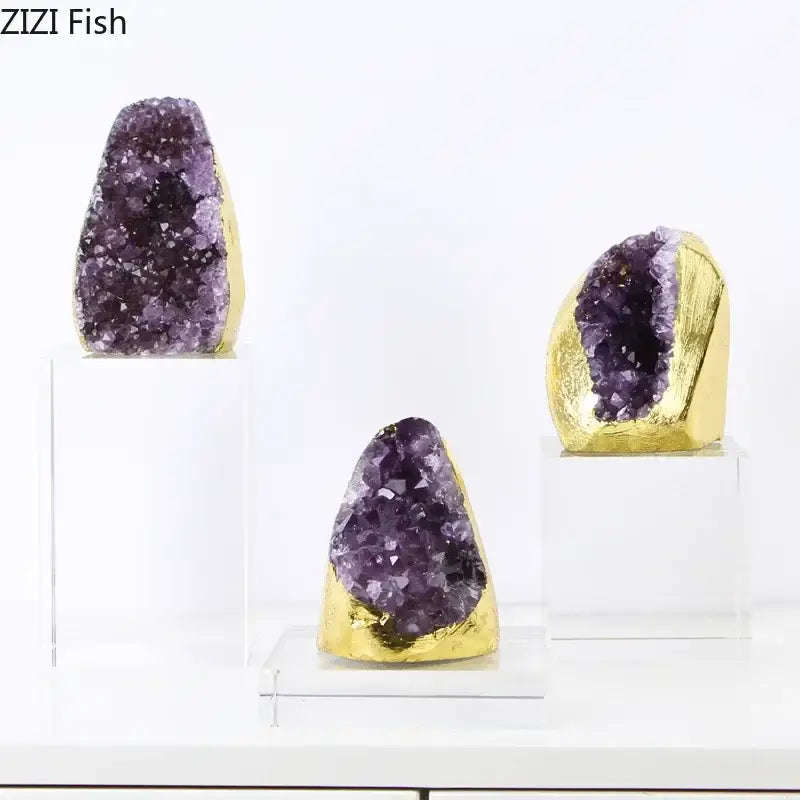 Amethyst crystal base geode set of 3 bedroom desk ornament