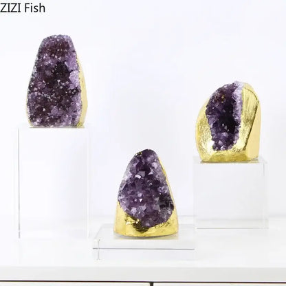 Amethyst crystal base geode set of 3 bedroom desk ornament