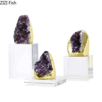 Amethyst crystal base geode set of 3 bedroom desk ornament