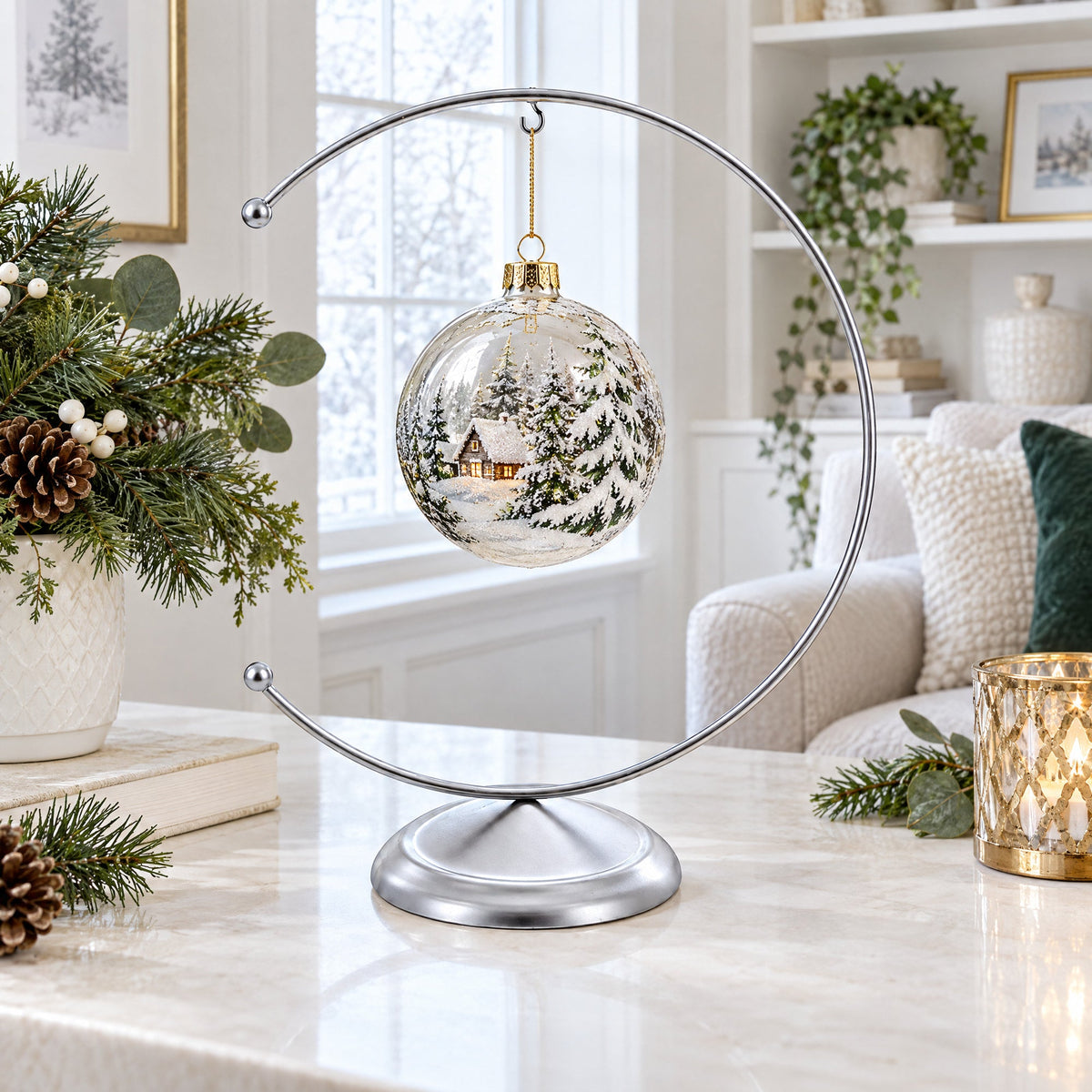 Crescent Moon Silver Metal Ornament Display Stand 8.8 Inches (Poland)