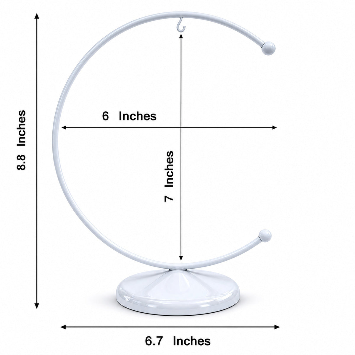 Crescent Moon White Painted Metal Ornament Display Stand 8.8 Inches (Poland)