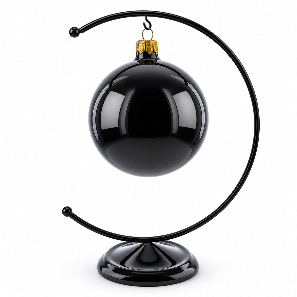 Crescent Moon Black Painted Metal Ornament Display Stand 8.8 Inches (Poland)