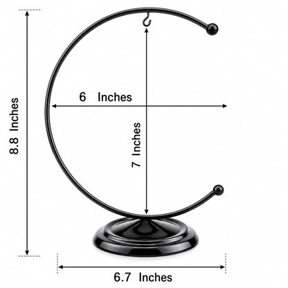 Crescent Moon Black Painted Metal Ornament Display Stand 8.8 Inches (Poland)