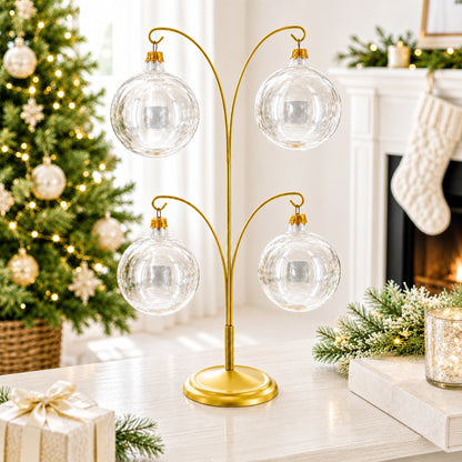 4-Arm Tree Branch Gold Metal Ornament Display Stand 12 Inches (Poland)