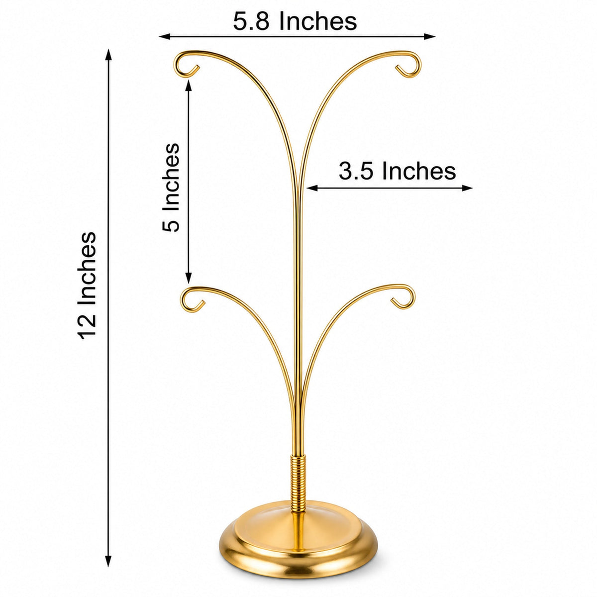 4-Arm Tree Branch Gold Metal Ornament Display Stand 12 Inches (Poland)