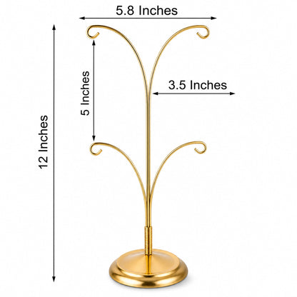 4-Arm Tree Branch Gold Metal Ornament Display Stand 12 Inches (Poland)