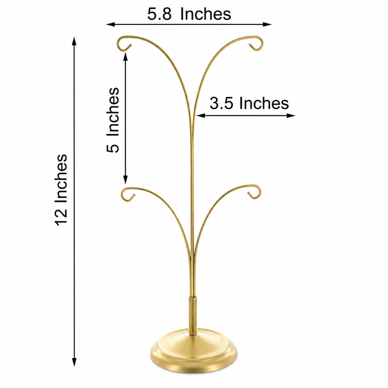 4-Arm Tree Branch Gold Metal Ornament Display Stand 12 Inches (Poland)