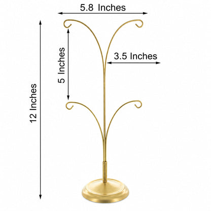 4-Arm Tree Branch Gold Metal Ornament Display Stand 12 Inches (Poland)
