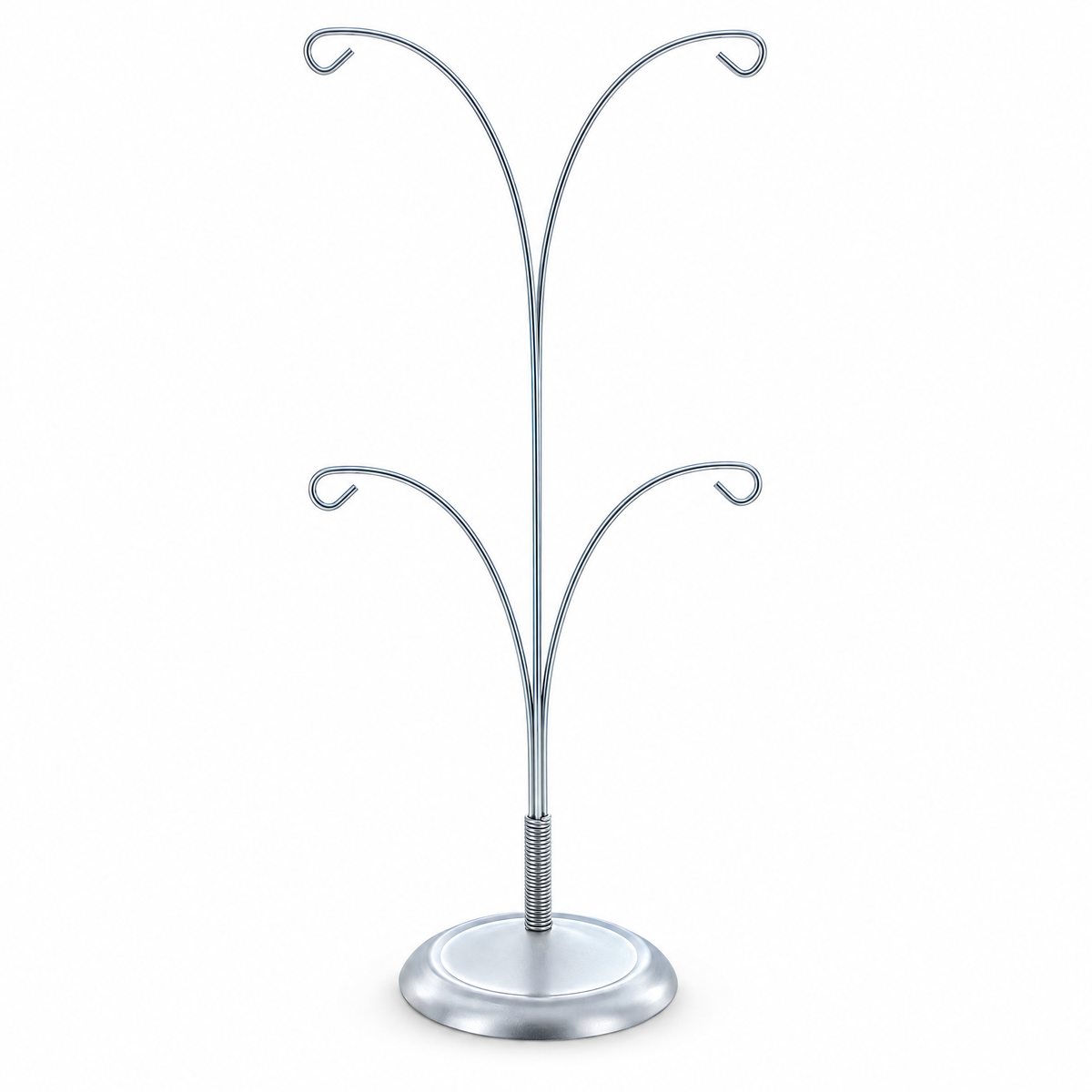 4-Arm Tree Branch Silver Metal Ornament Display Stand 12 Inches (Poland)