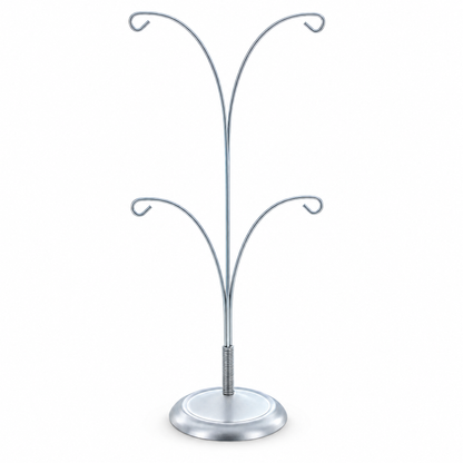 4-Arm Tree Branch Silver Metal Ornament Display Stand 12 Inches (Poland)