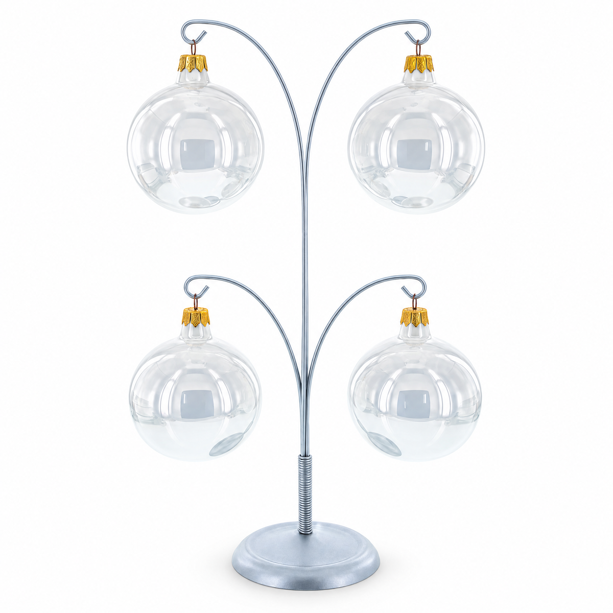 4-Arm Tree Branch Silver Metal Ornament Display Stand 12 Inches (Poland)