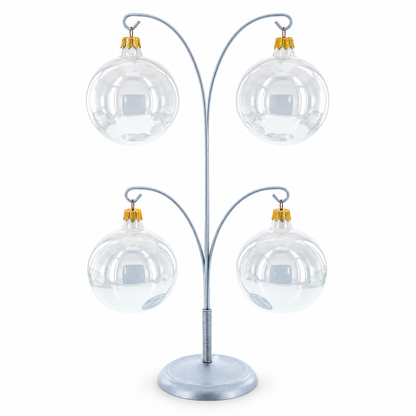 4-Arm Tree Branch Silver Metal Ornament Display Stand 12 Inches (Poland)