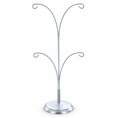 4-Arm Tree Branch Silver Metal Ornament Display Stand 12 Inches (Poland)