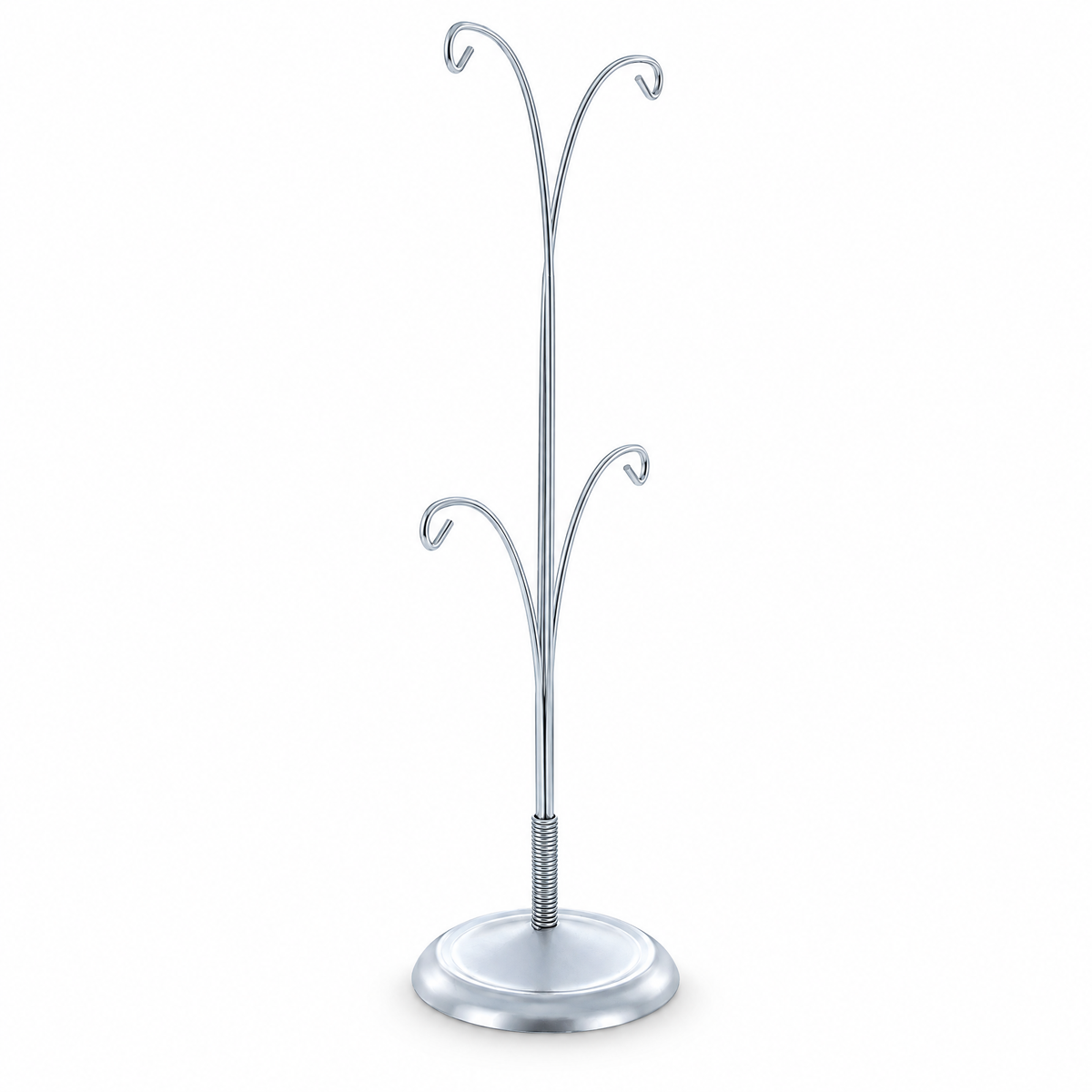4-Arm Tree Branch Silver Metal Ornament Display Stand 12 Inches (Poland)