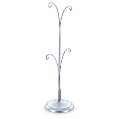 4-Arm Tree Branch Silver Metal Ornament Display Stand 12 Inches (Poland)