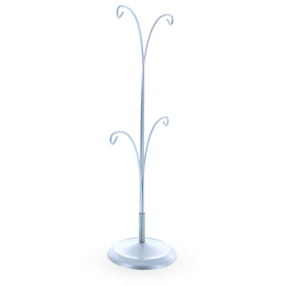 4-Arm Tree Branch Silver Metal Ornament Display Stand 12 Inches (Poland)