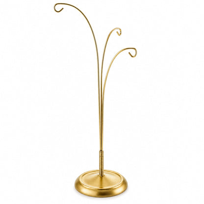 3-Arm Botanical Style Gold Metal Ornament Display Stand 12 Inches (Poland)