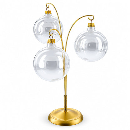 3-Arm Botanical Style Gold Metal Ornament Display Stand 12 Inches (Poland)