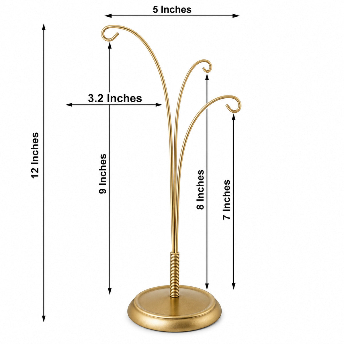 3-Arm Botanical Style Gold Metal Ornament Display Stand 12 Inches (Poland)